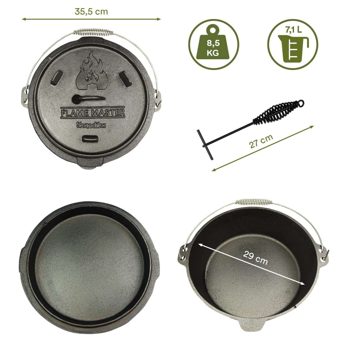 Skandika Dutch Oven Set D'entretien Pour La Fonte | Accessoires Pâte De