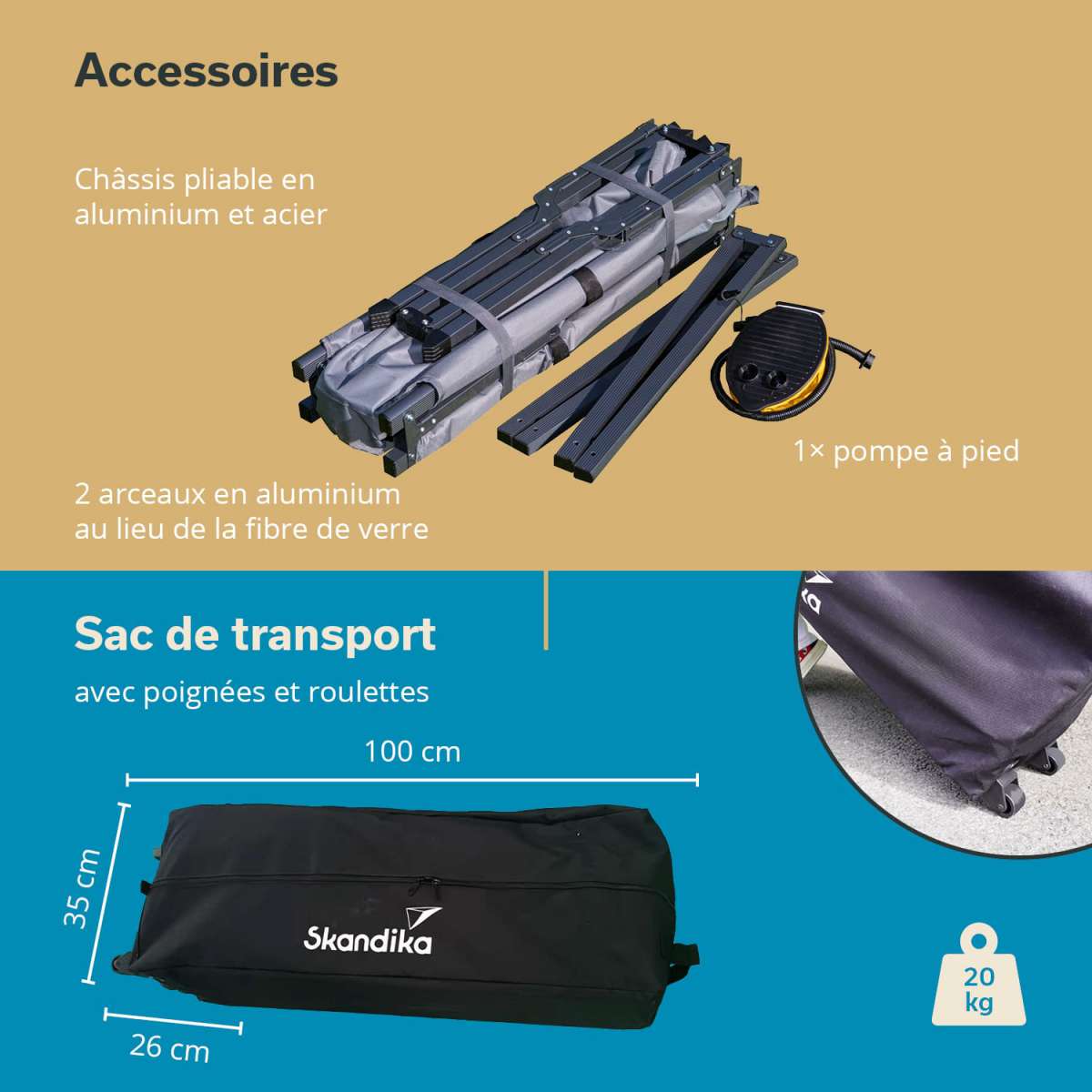 Lit De Camp Skandika Mutenia – Pliable, Max 200 Kg, 210x75 Cm, Hauteur 42 Cm, Avec Poche De Rangement Et Sac De Transport