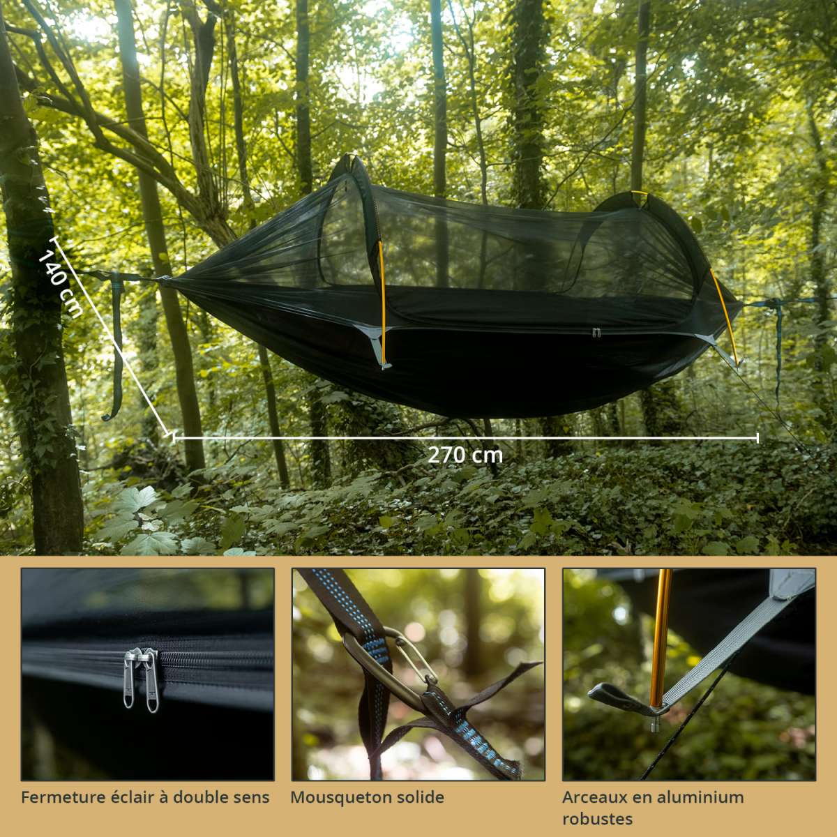 Hamac De Camping OTraki Avec Moustiquaire – Double 290x140 Cm, Capacité 200 Kg, Sangles Incluses – Pour Randonnée Et Pique-nique