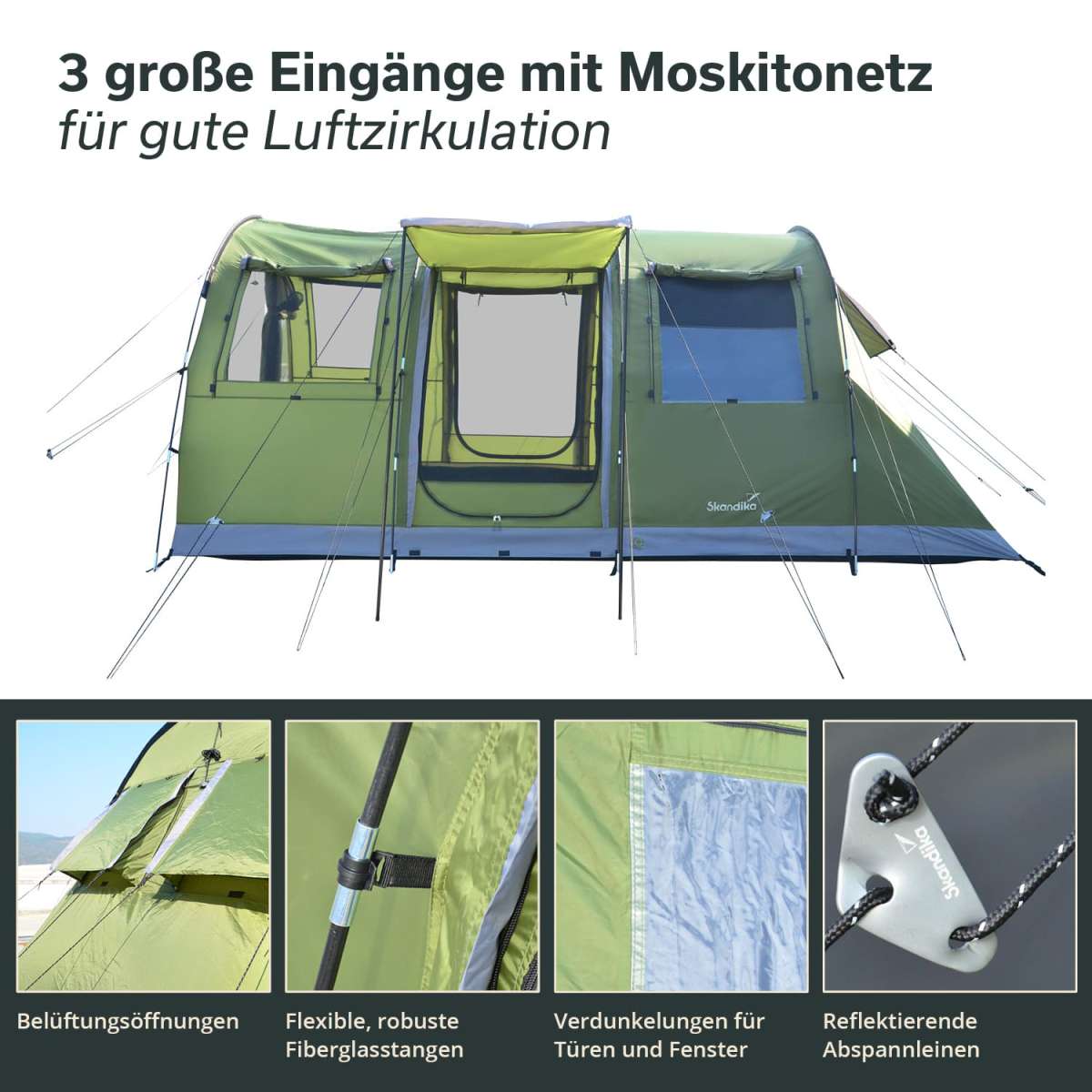 Tente Tunnel Skandika Gotland 5 Protect – 5 Personnes, Verte, Neuve Sous Emballage