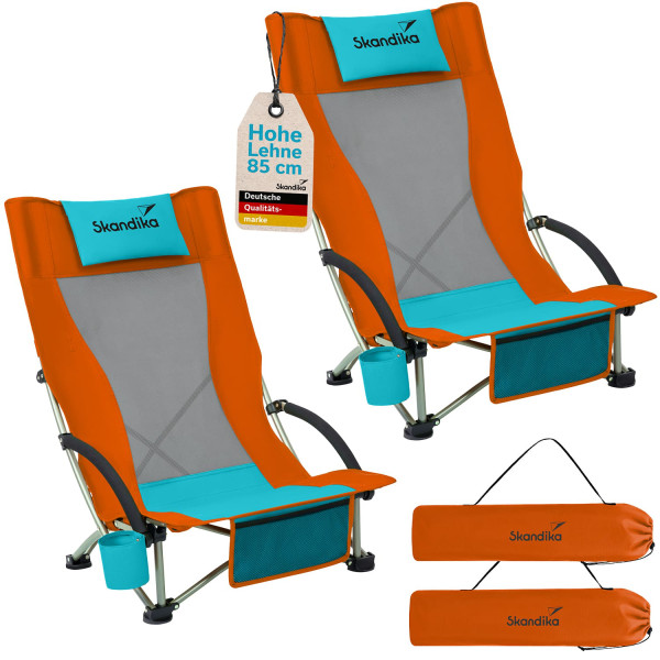 Chaise de camping Beach (orange/bleu, Lot de 2)