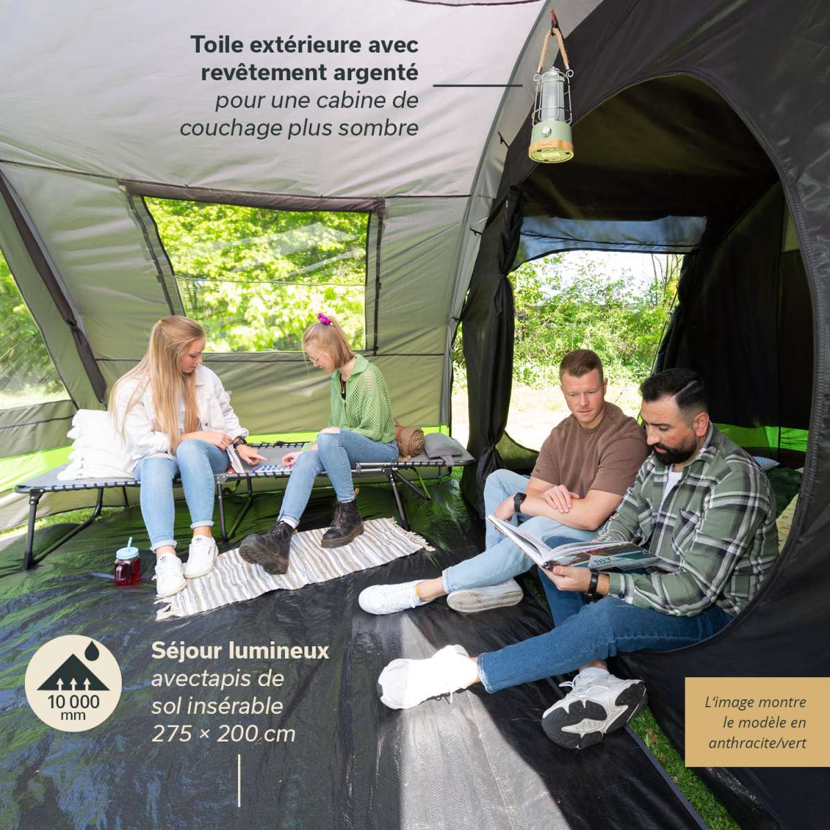 Tente Tunnel Skandika Kambo 4 Places - Imperméable 3000 Mm, 3 Entrées | Idéale Pour Camping Familial