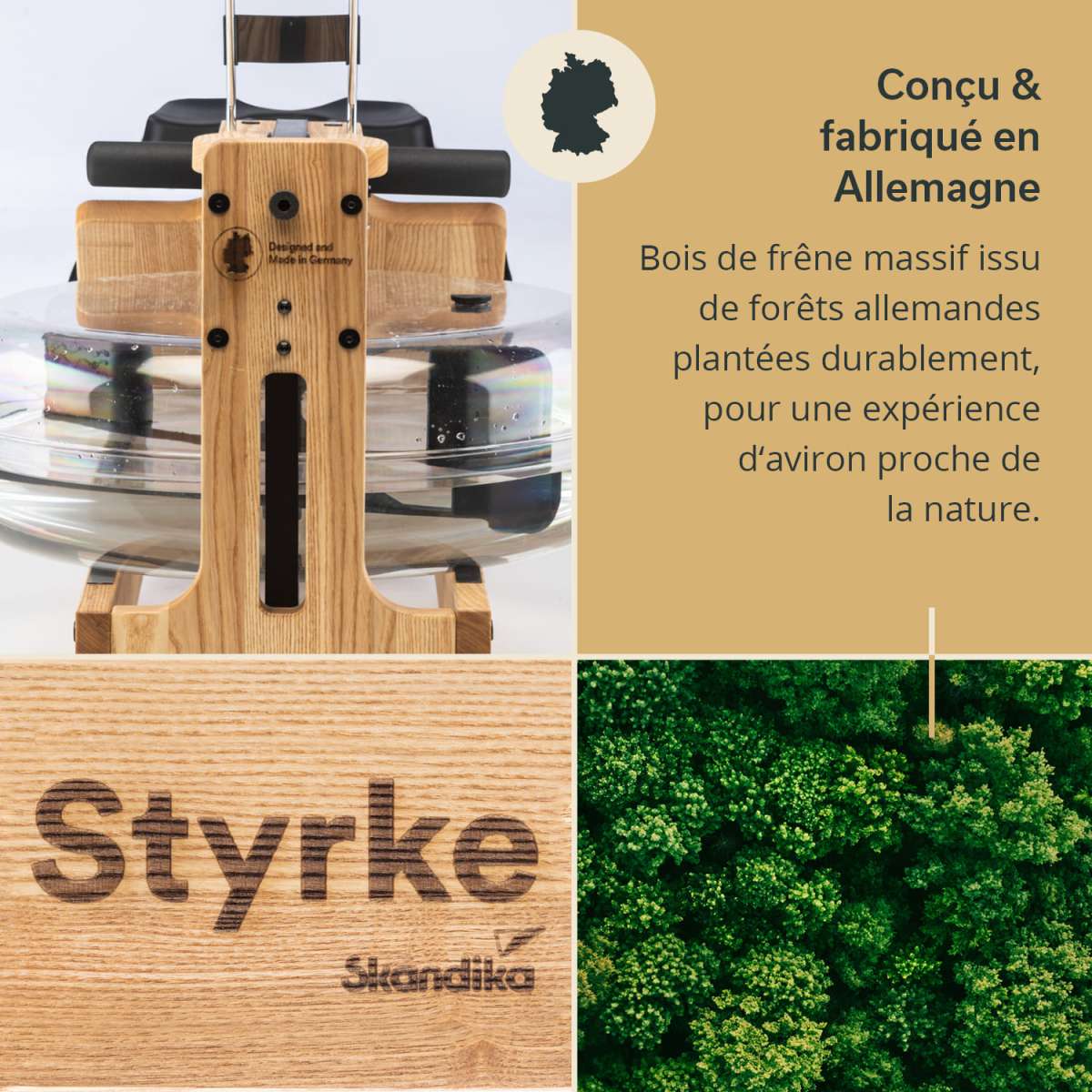 Skandika Rameur à Eau Lykke - Rameur Bois Hêtre Massif Avec Résistance à Eau Réglable