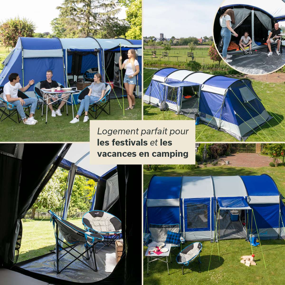 Tente Familiale Tunnel 8 Personnes - Grande Tente Imperméable Verte Pour Le Camping En Famille
