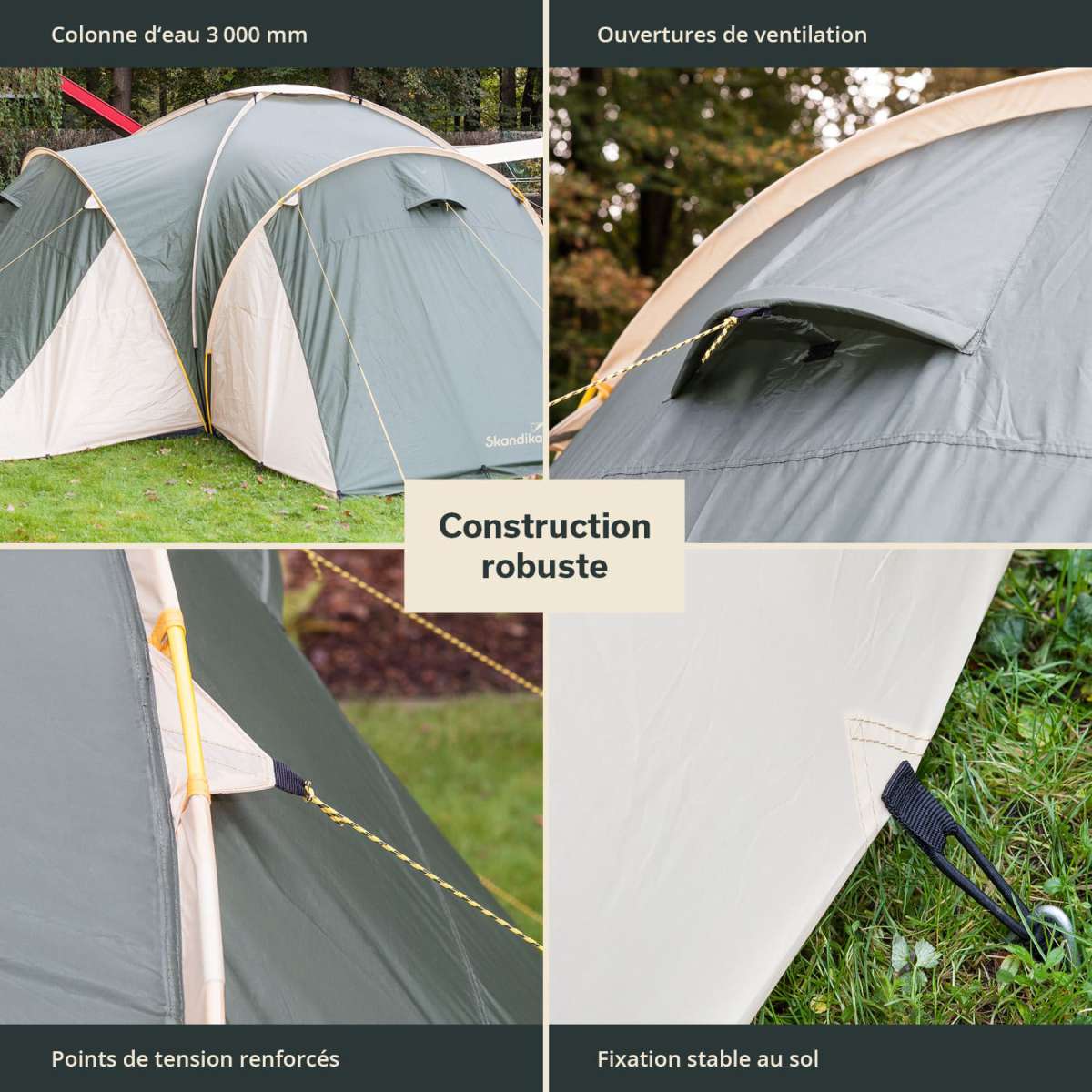 Tente Familiale Dôme Skandika Daytona XXL – 6 Places, 3 Chambres, Colonne D’eau 3000mm, Pour Camping Et Festivals