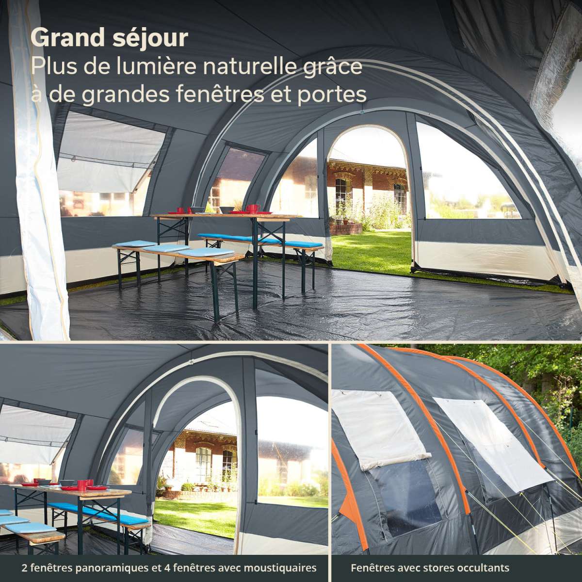 Tente Familiale Skandika Nordland 6 Personnes - Tunnel 580x440cm, Grise, Neuve